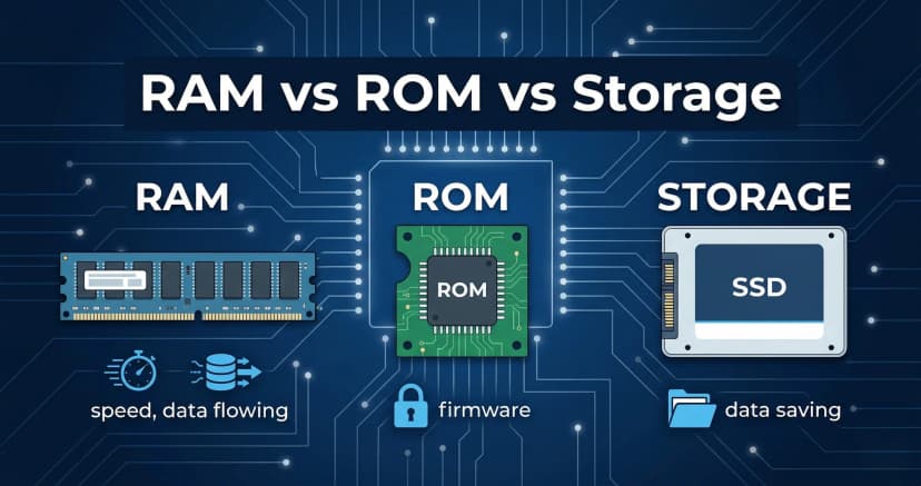 Difference Between RAM and ROM vs Storage: Types, Examples & Full Guide