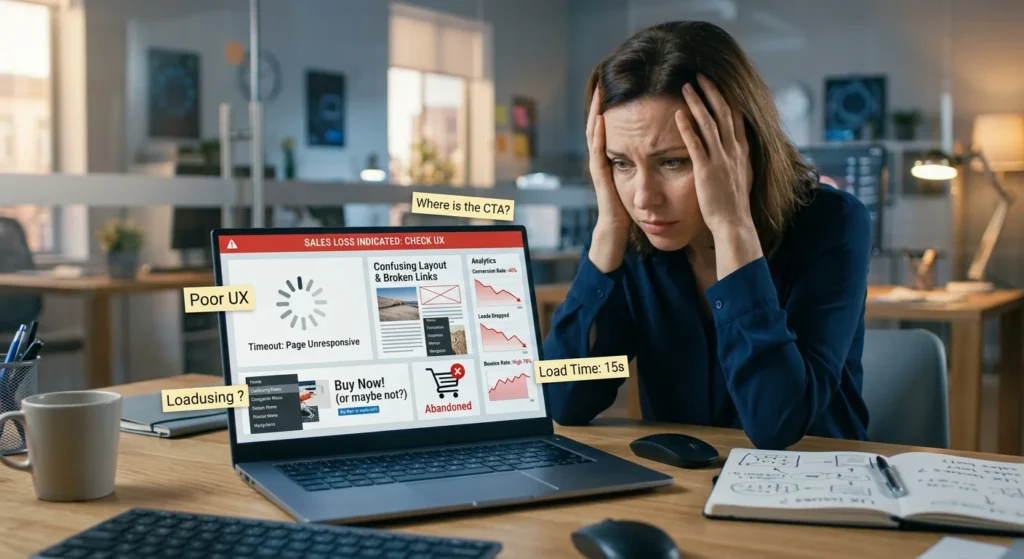 Frustrated User Experiencing Website Mistakes